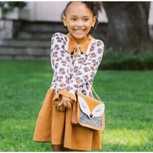 New Finding FoxTale Girls Wild Side Sweater Dress Leopard Size 6 Brown Pockets